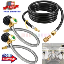 12 FT Propane Quick Connect Hose & 2 Pack 1/4"Inverted Pigtail Hose RV Connector