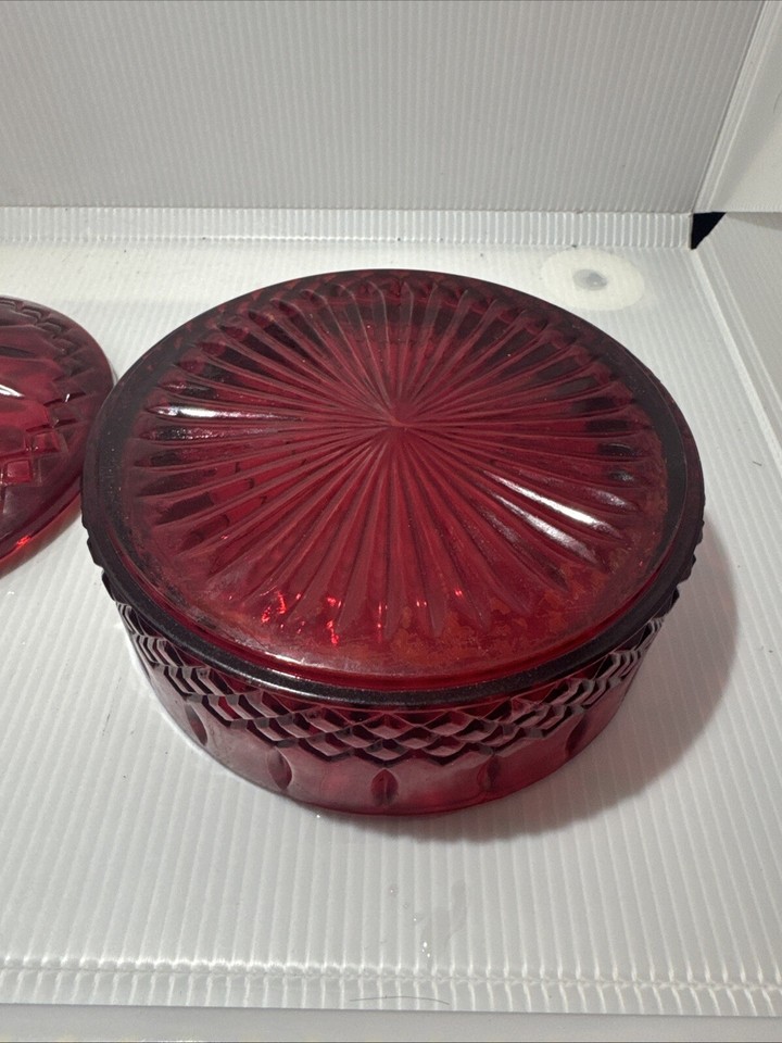 Vintage Indiana Glass Red Candy Dish With Lid Princess Pattern 2596 eBay