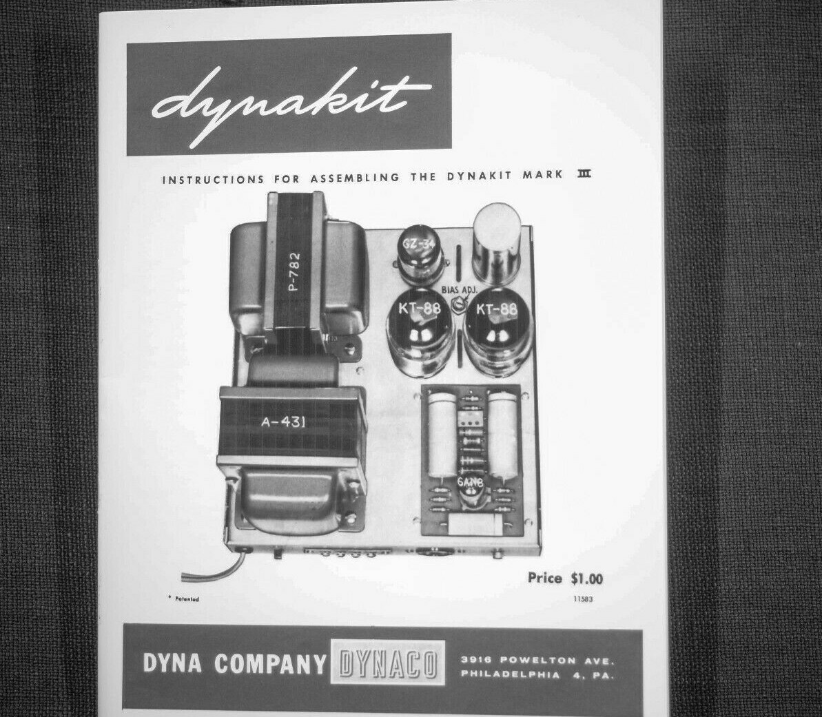 Dynaco MK-3 tube amplifier assembly manual reprint Dyna Dynakit Mark III