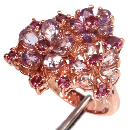 Gemstone Pink Amethyst Toapz Rhodolite-Garnet Woman Ring 925 Silver Sterling - Picture 1 of 5