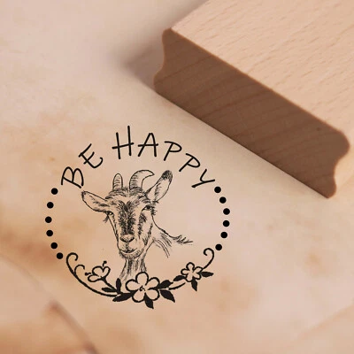 DEKOLANDO Stempel Be happy Ziege - Motivstempel ca. 38x38 mm Landhaus Bauernhof Mama Oma