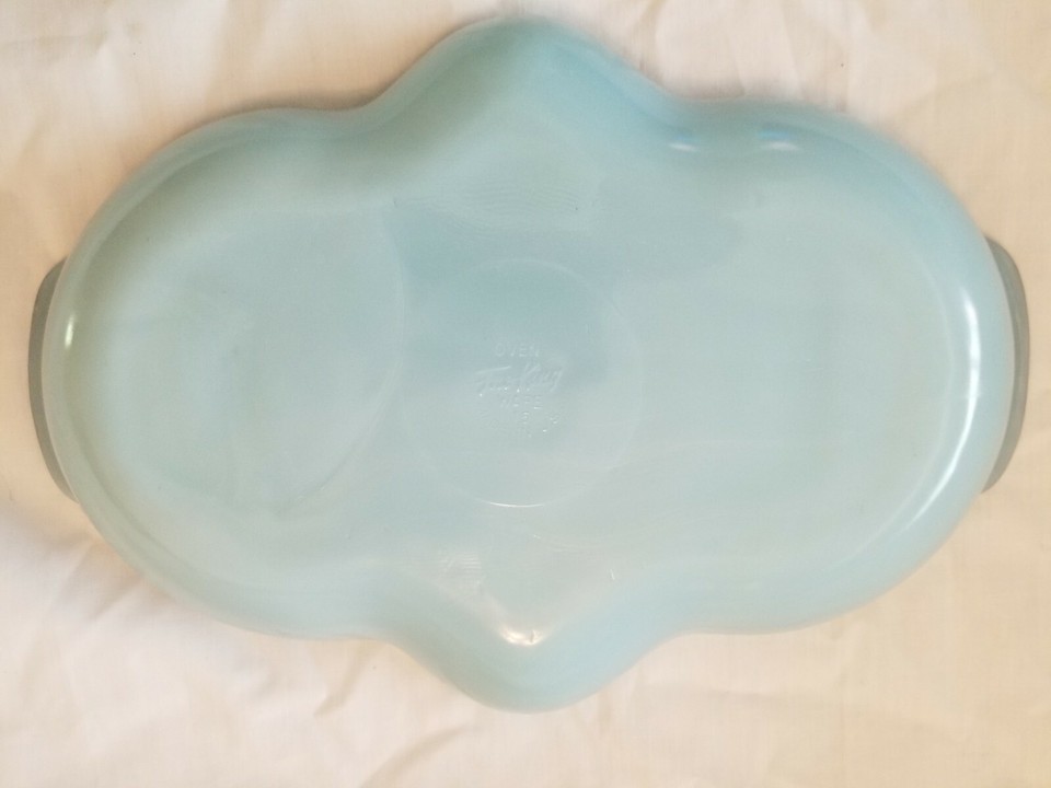 Fire King Turquoise Blue w Gold Glass 3 Part Oblong Divided Tray