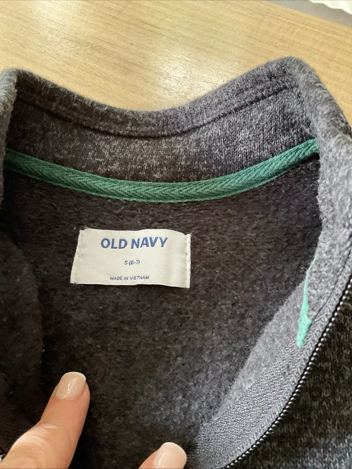 Suéter Pullover Old Navy Niños 1/4 Cremallera Talla 6/7 S Jaspeado Negro Suave Foto 3 de 4