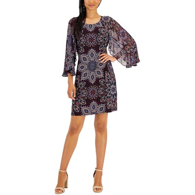 Connected Apparel Womens Purple Printed Short Party Mini Dress 14 BHFO 0813
