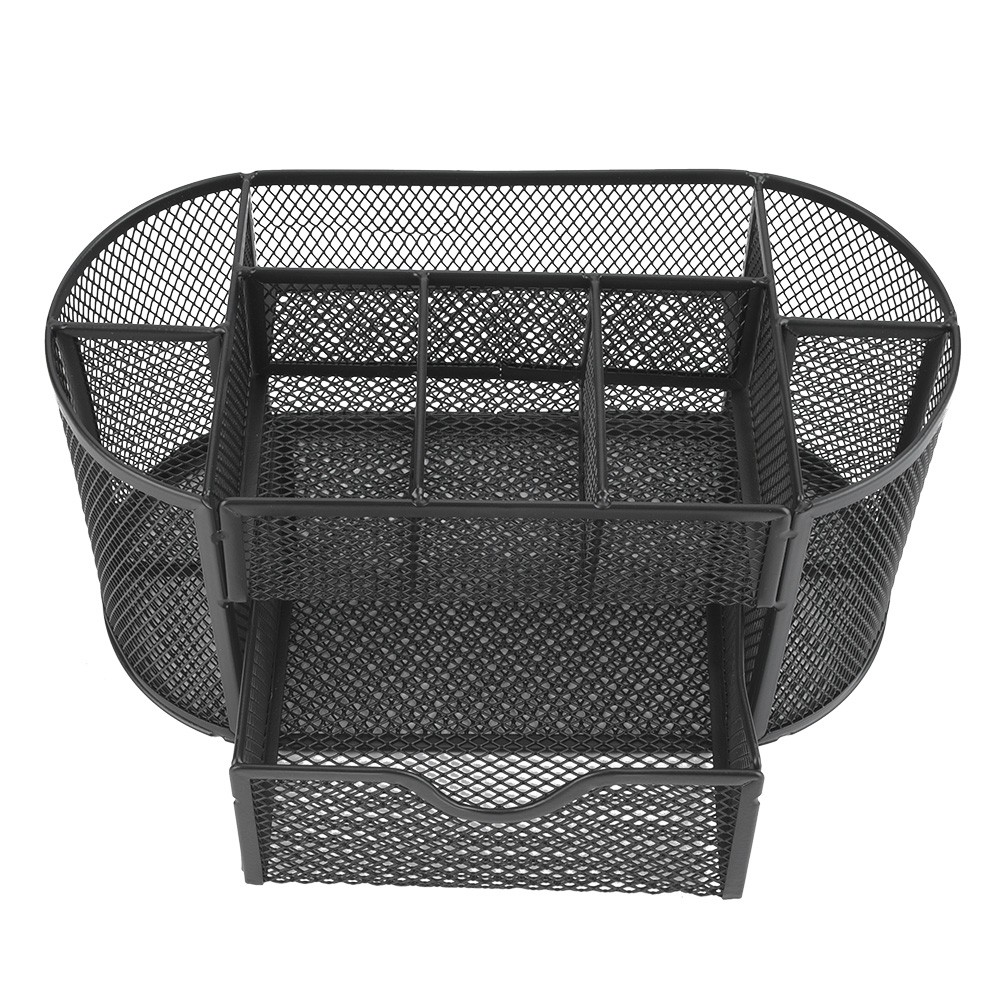 Desk Supplies Organizer MultiFunctional Stationery Metal Mesh Oval Pen Container