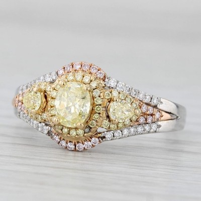 0.81ctw Yellow White Diamond Ring 18k White Rose Gold Engagement Canary Star