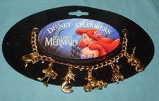 DISNEY little mermaid ARIEL charm gold tone bracelet 3d SEBASTIAN FLOUNDER & +