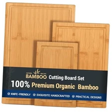  3-piece Bamboo Cutting Boards for Kitchen, Heavy Duty Bamboo Cutting Board 