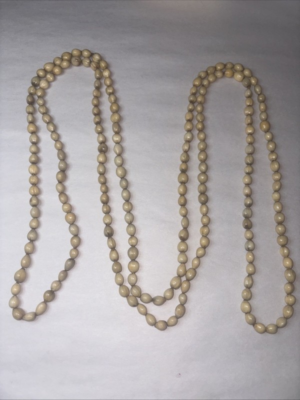 Vtg Kukui nut bean Necklace ~ Super long rope length, 41 1/2" long or 83" around