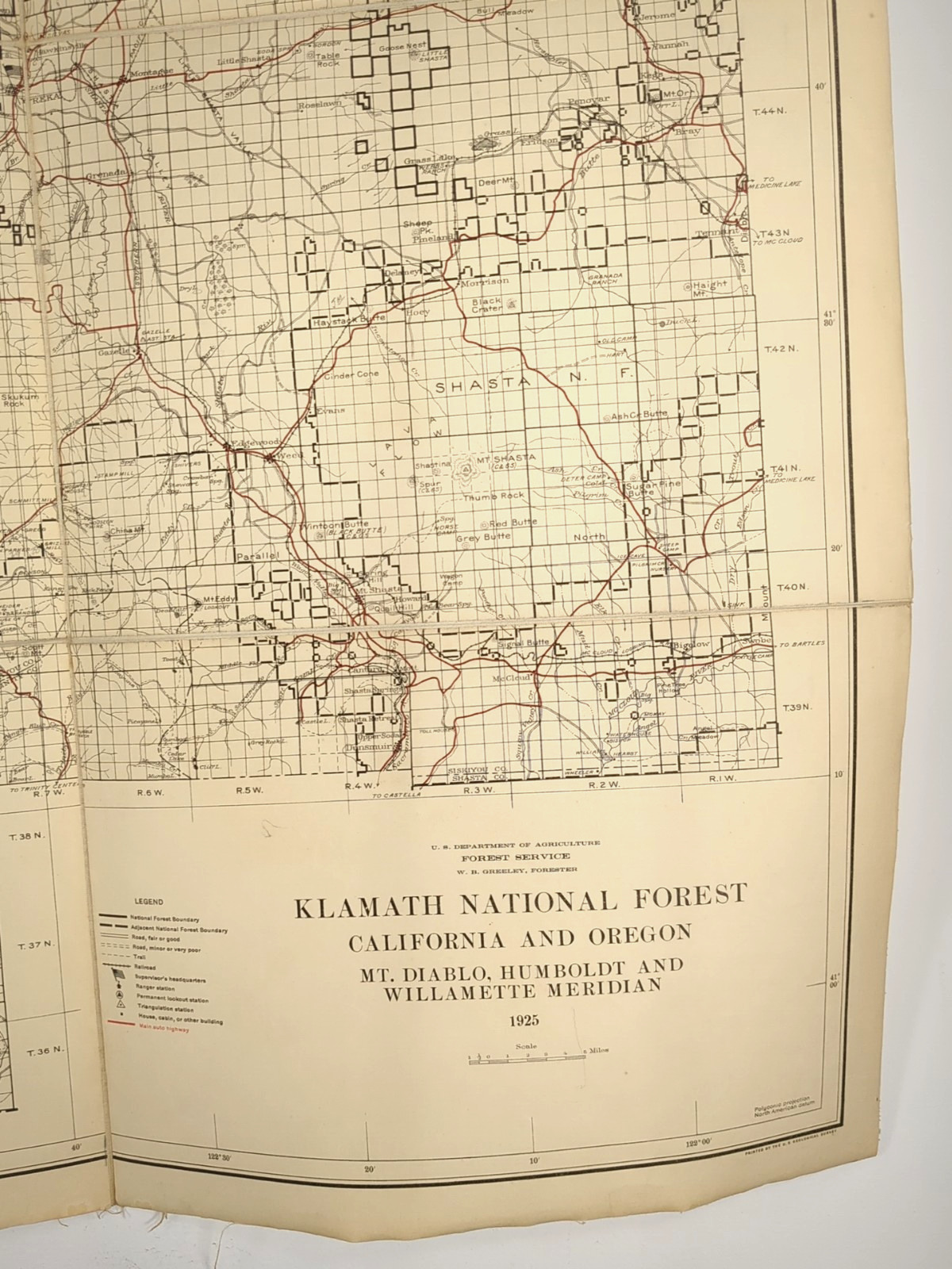 1925 Klamath National Agriculture Forest Map CA OR Mt Diablo Humboldt Willamette