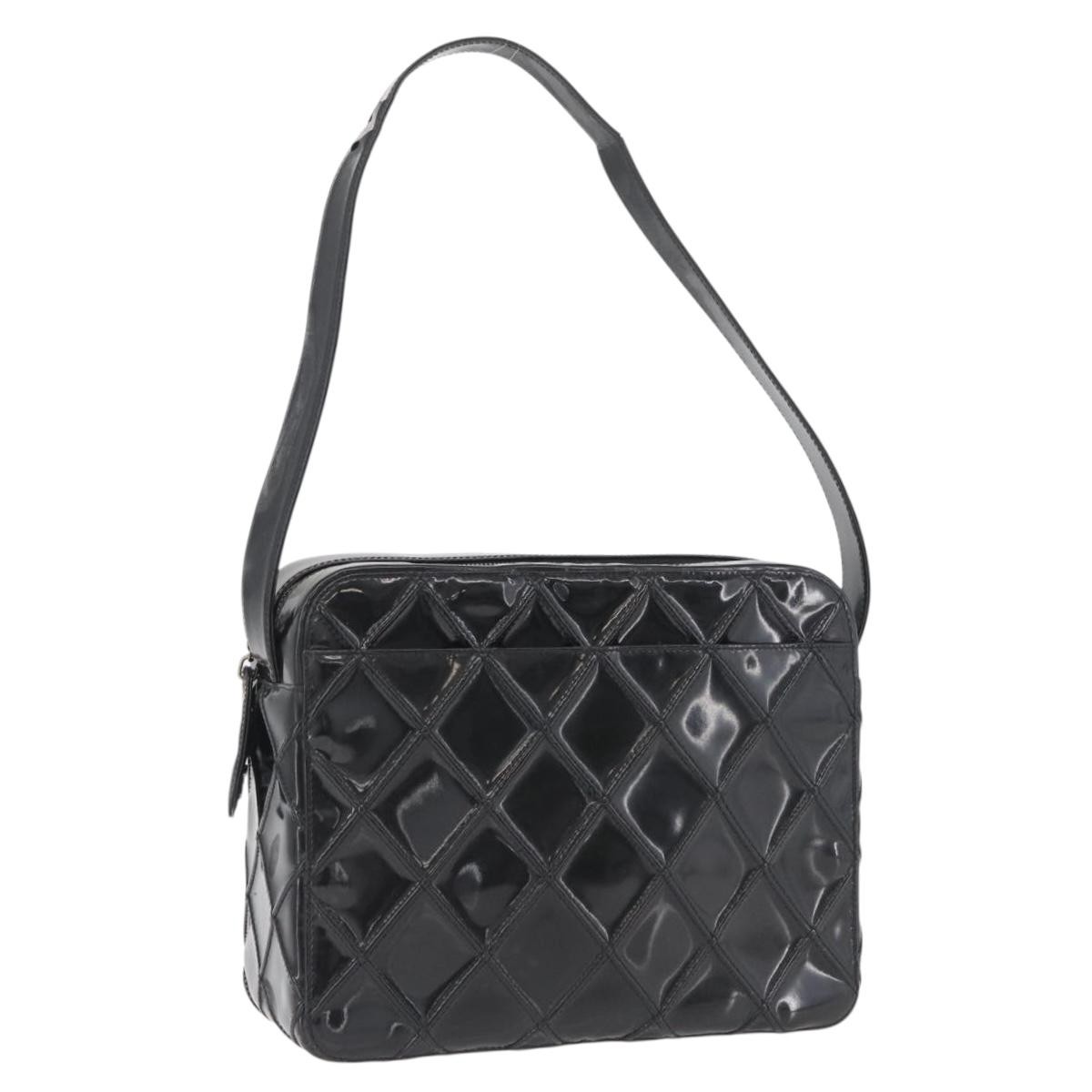 CHANEL Bicolore Shoulder Bag Patent leather Black Silver CC Auth