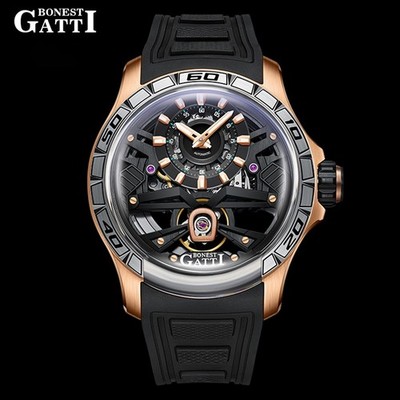 BONEST GATTI Watch Men Automatic Mechanical Skeleton Sapphire Man Watch 5101