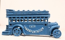 Vintage Blue "City Transportation " Cast Iron Bus In Excellent Condition
