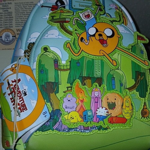 Cartoon Network Adventure Time Finn & Jake Small loungefly Leather Zip Backpack