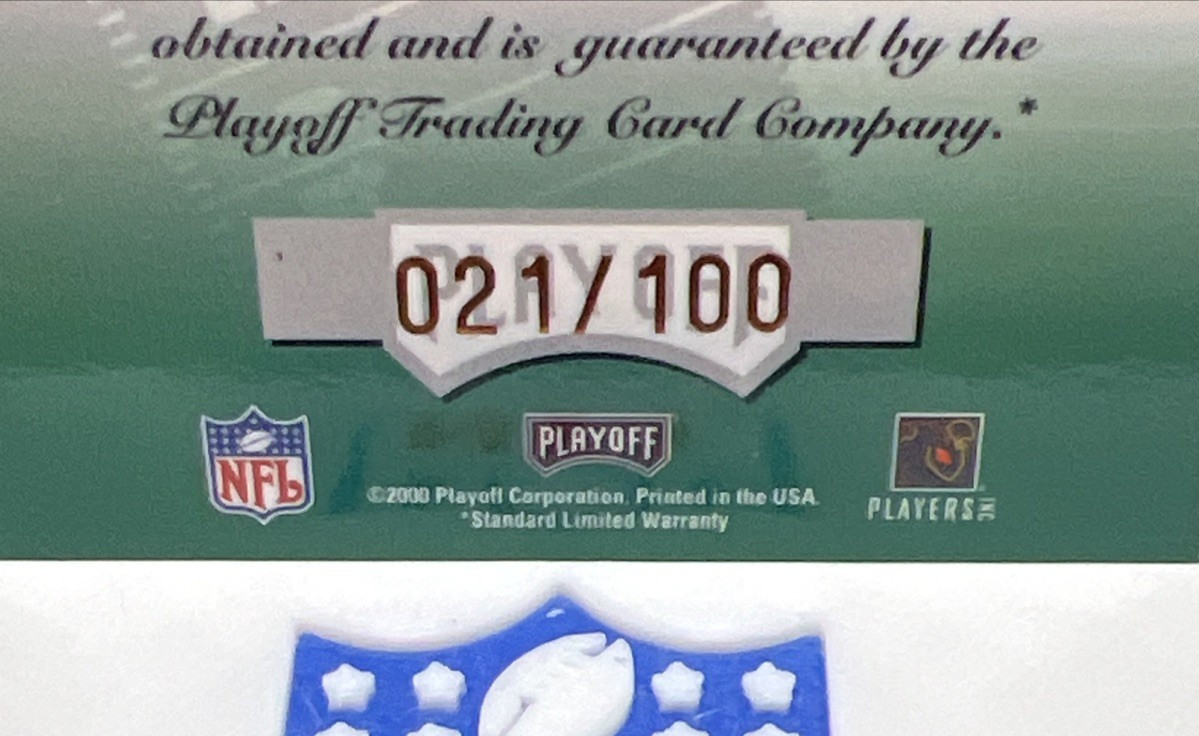 2000 Playoff Piece of Game Kurt Warner Game Worn Jersey Patch /100 2nd Down HOF view 6
