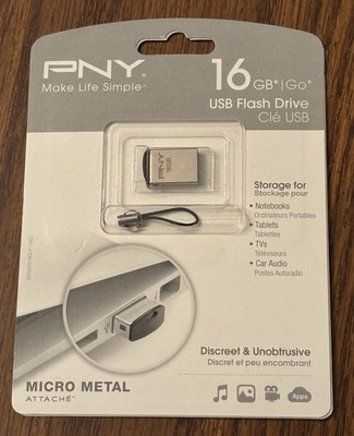 NEW PNY 16GB Micro Metal Attache USB 2.0 Flash Drive Discreet Ultra Low-Profile