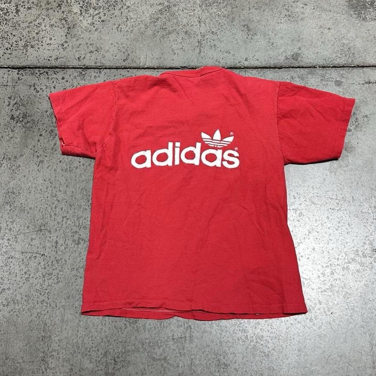 Vintage 60s 70s Adidas T Shirt Adult M Red Double Sided Logo Mens RARE image 4