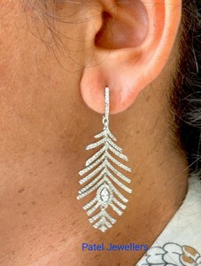 Authentic 2.30Ct Simulated Marquise & Diamond Feather Leaf Earrings 14k White Gold Plated