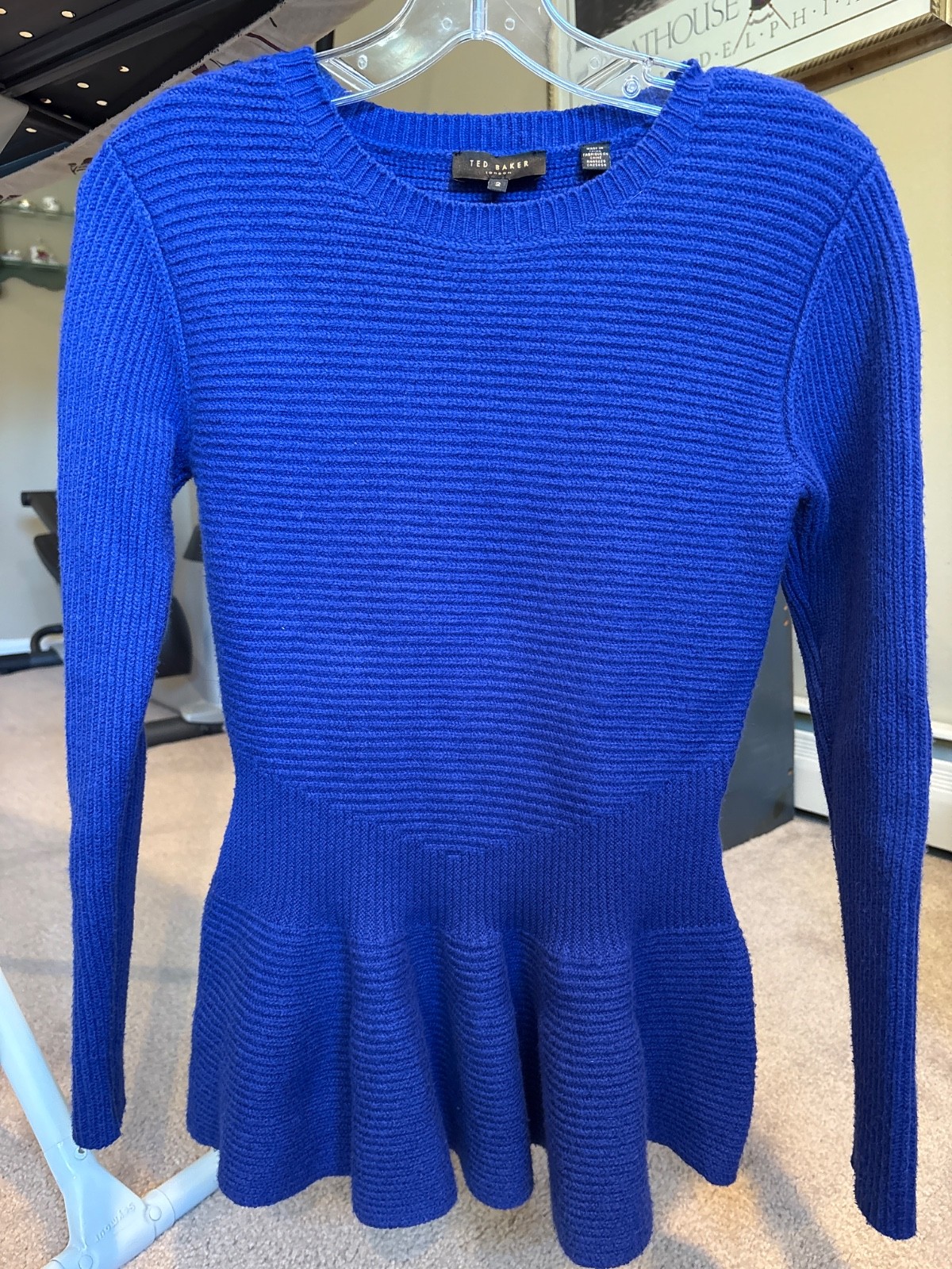 Women's Ted Baker Royal Blue Peplum Sweater Size 2