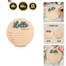 Baby Announcement Sign, 5.9 Inch Wooden Hello World Newborn Welcome Sign Birt...