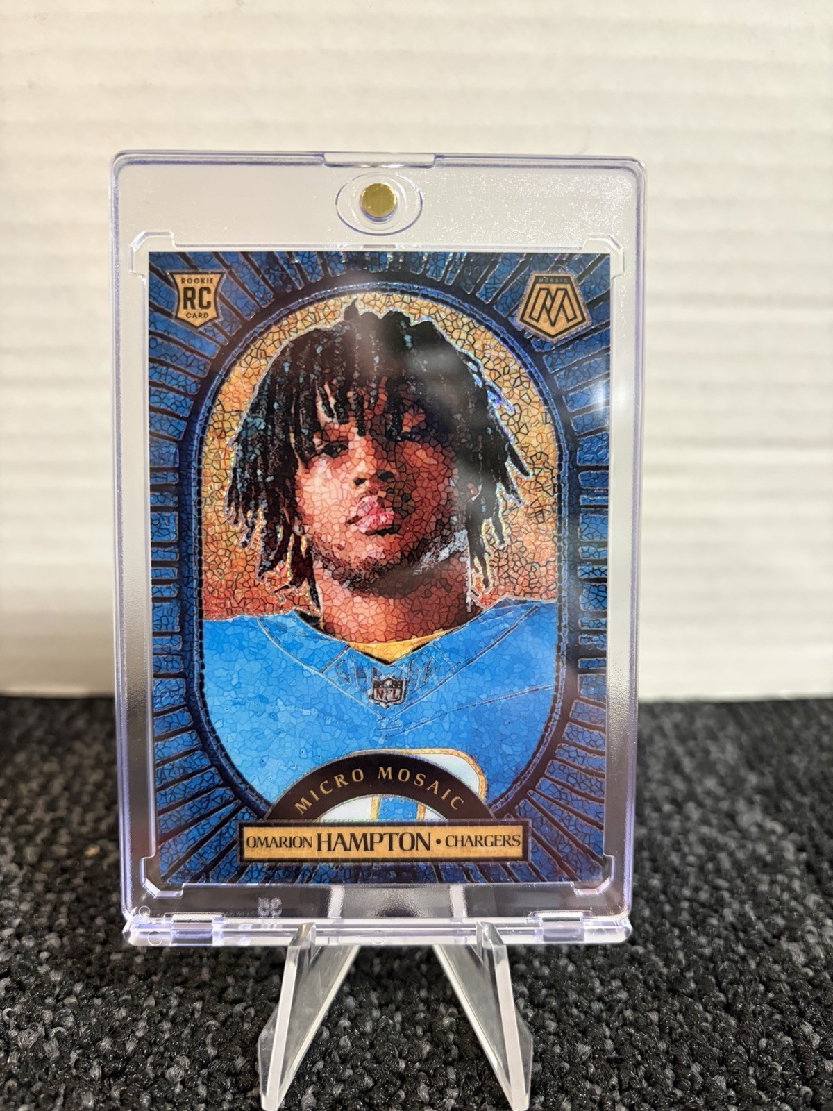 2025 Mosaic Omarion Hampton Micro Mosaic SSP Case Hit #11 Los Angels Chargers