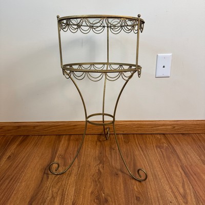 Hollywood Regency Gilt Gold Metal Ornate 2 Tier Accent Table 24 inches tall