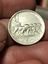 Regno d'Italia Moneta 50 Centesimi Leoni 1925 Rigato BB+ 