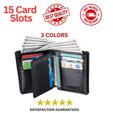 Men's Genuine Leather Bifold Wallet Slim Hipster Cowhide Credit Card New RFID