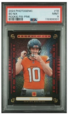 2024 Panini Photogenic Bo Nix Rookie Pix Pink Parallel #09/49 PSA 9 RC Denver