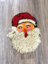 Vintage Christmas Santa Face Latch Hook Wall Hanging Table Decor Rug Completed