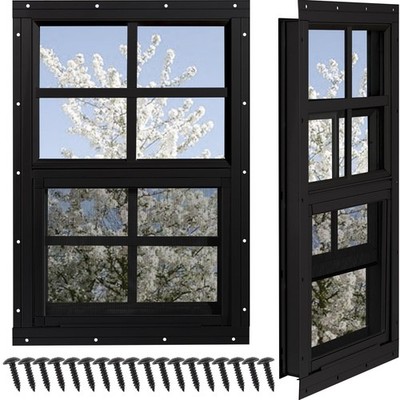 Shed Windows 2 Pack 24'' x 36'' Black Tempered Glass Fiberglass Screen Flush