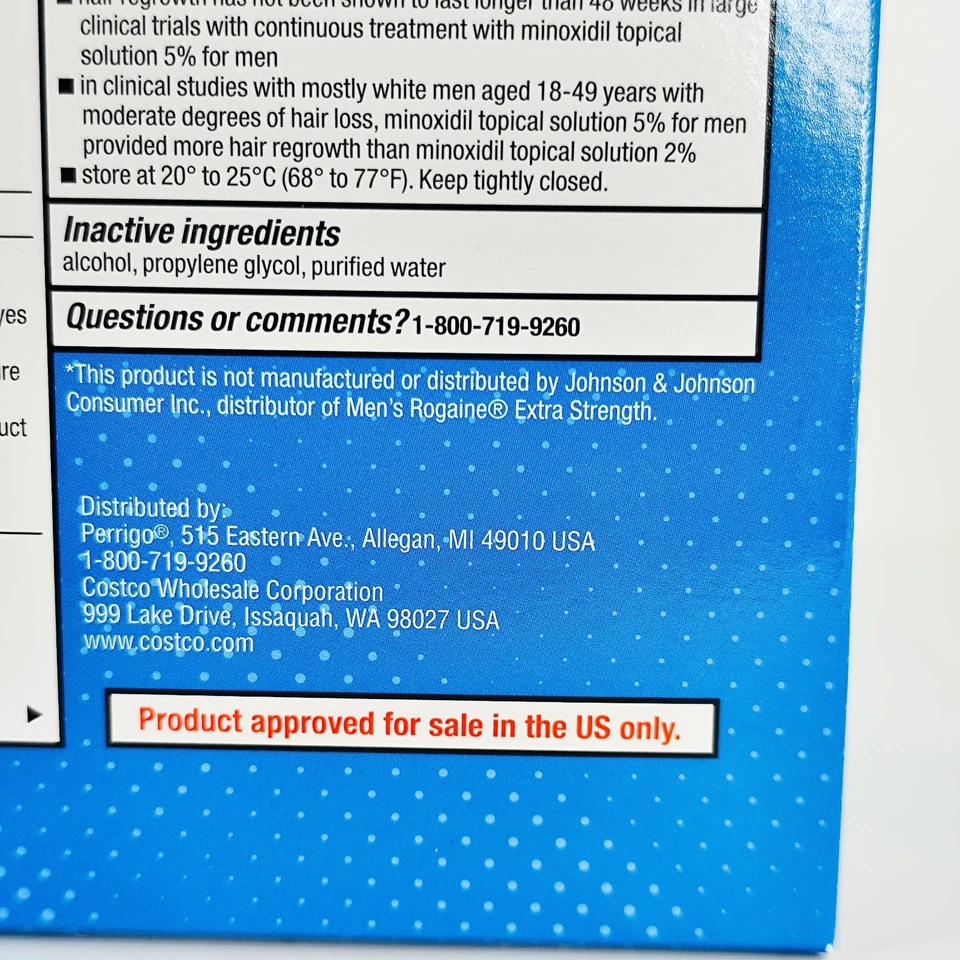 KIRKLAND Minoxidil 5% Extra Strength Men Hair Regrowth Solution 12 Months Supply - Image 4 of 4