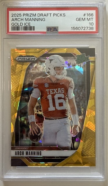 Arch Manning 2025 Panini Prizm Draft Picks Gold Ice PSA 10 #166 Rated Prospect
