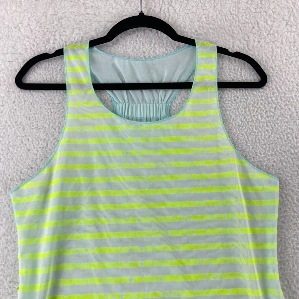 Camiseta sin mangas reversible Brooks D'lite para mujer mediana amarilla azul a rayas espalda deportiva gimnasio Foto 3 de 4