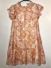 PINCH Paisley Ruffle Neck Sun Dress Pink White Women's Size M Spring Summer NWT