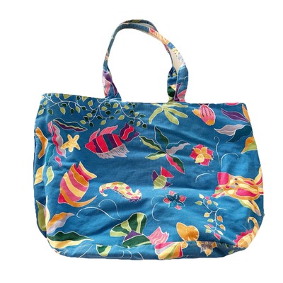 Talbots Blue Tropical Fish Tote Bag Beach Pool Vacation Coastal