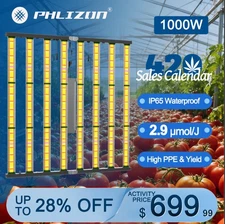 PHLIZON Fold 1000W LED Grow Light Bar Full Spectrum Dimmable Lamp Replace Gavita