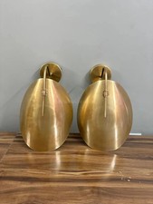 Coppia applique da parete vintage in ottone 2 luci paralume curvo metà secolo...