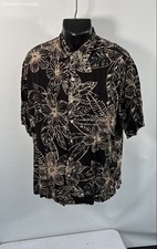 Tori Richard Men's Hawaiian Shirt Black Tropical Floral Viscose USA Made Sz L