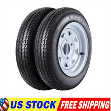 Two 5.30-12 Trailer Tires And Rims 5.30x12 530-12 Lrb 4 Lug White Spoke Wheel