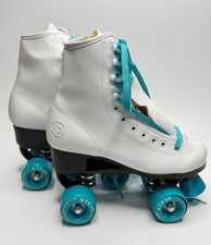 C SEVEN C7 Skates Quad Roller Skates Women s Size 8 Retro Design White Teal
