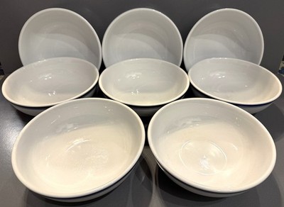 Set of 8 - The Cellar Macy s Cereal Bowls Blue Rim 7 3/8   Discontinued - EUC