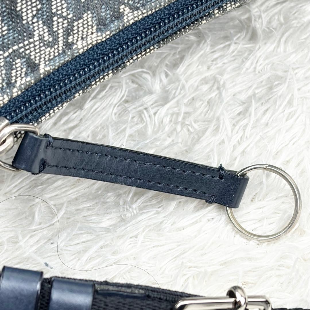 Christian Dior Shoulder Bag Canvas Navy Beige Trotter Pattern Women's Authentic thumbnail 20