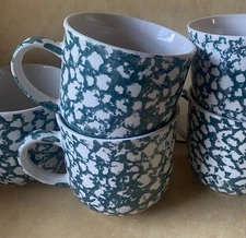 SET of 5 Folk Craft Tienshan Moose Country Ceramic Coffee Mugs Cups Green 3.25”