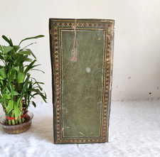 19c Antique Lacquered Handpainted Wooden Manuscript Book Cover Collectible WN388