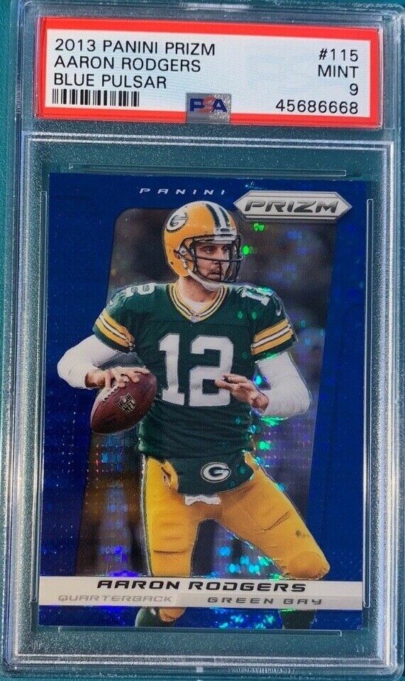 2013 Panini Prizm Football #115 Aaron Rodgers Blue Pulsar PSA 9 Low Pop