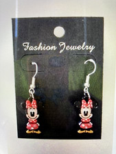 Disney 3D Minnie w/Clear Gem Stones Dangle .925 Sterling Silver Hook Earrings