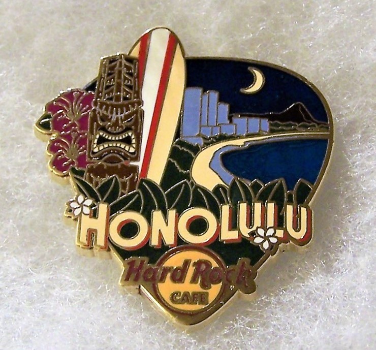 HARD ROCK CAFE HONOLULU GREETINGS FROM GUITAR PICK SERIES PIN # 94971