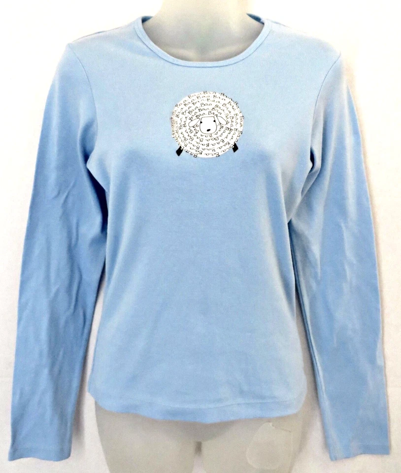 HUE $34 Mujer Oveja Azul Claro 100% Algodón Pijama Top Camisa Prendas para dormir Talla M S Foto 3 de 4