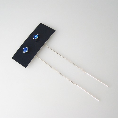 Ohrringe Durchgang Kette Anhänger Strass Blau 925 Silber BO175-b - Bild 1 von 3